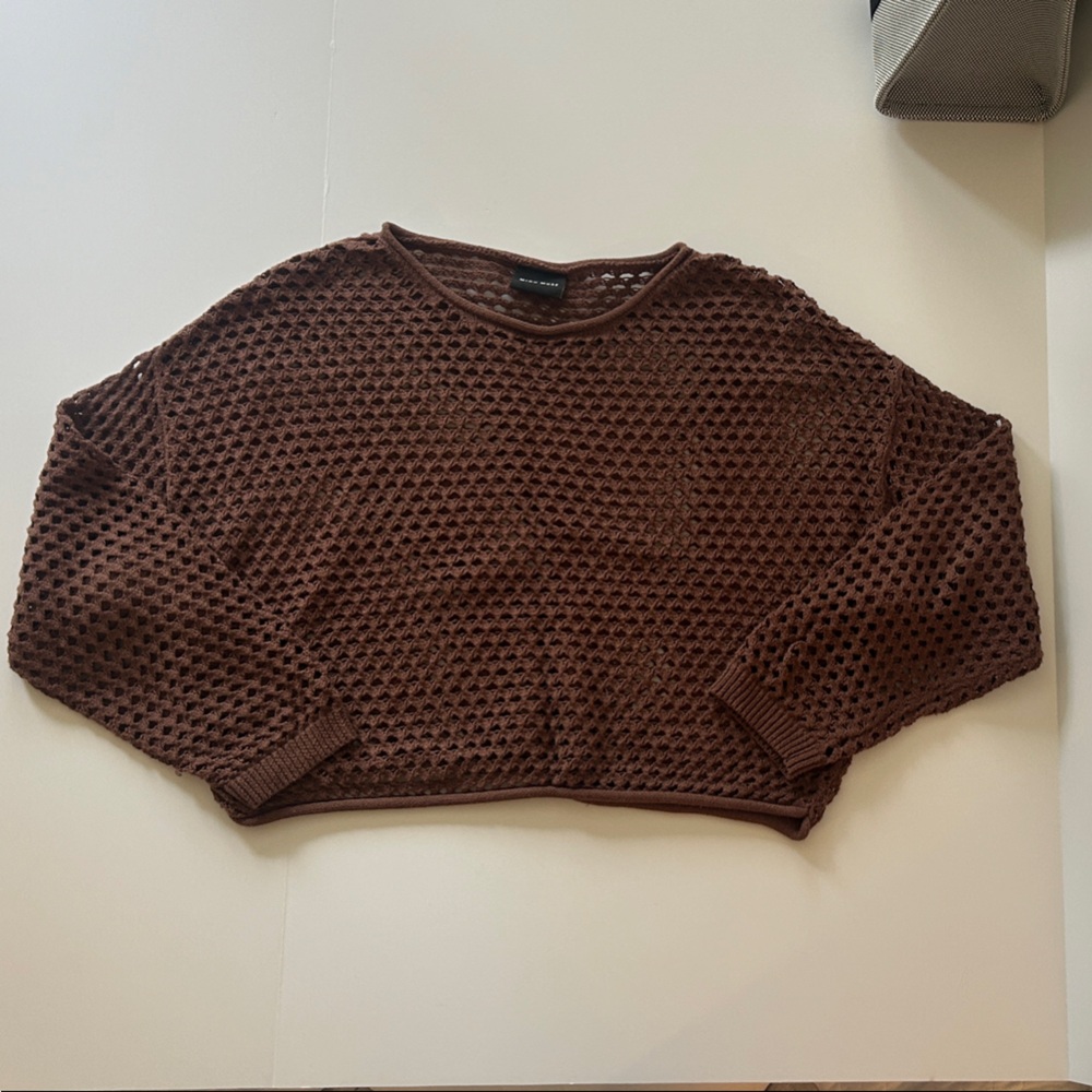 Miou Mush Brown Mesh Sweater